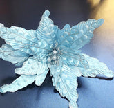 Flori Crăciun bleu glaciar cu sclipici argintiu - 10/set